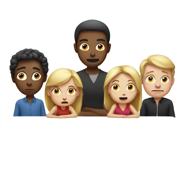 white people sitting around a table looking confused emoji