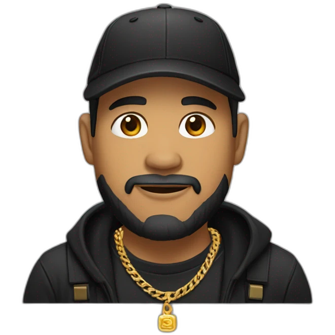 Cambodian man with a medium beard wearing a black cap, black shirt, and gold chain necklace emoji