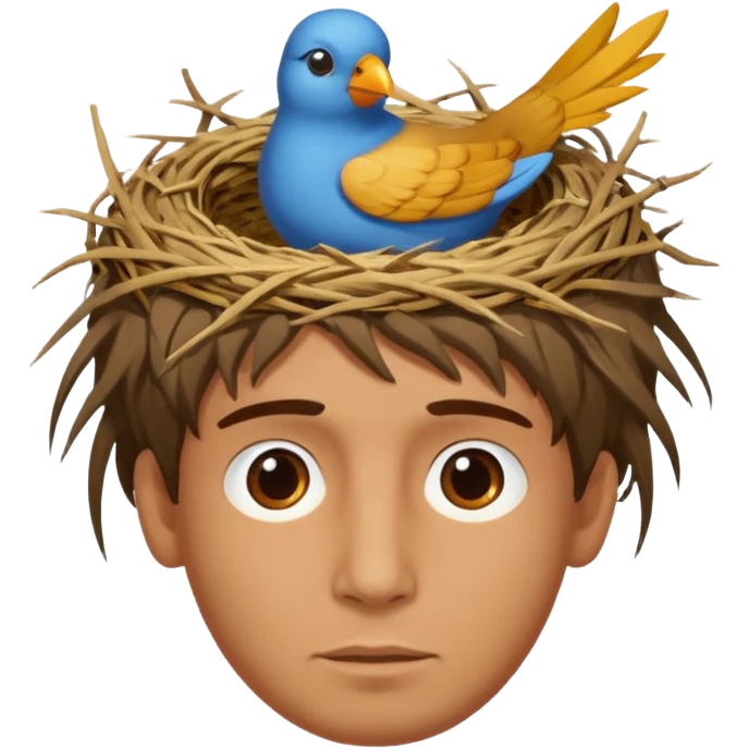 Man who has a birds nest on top of his head for hair emoji