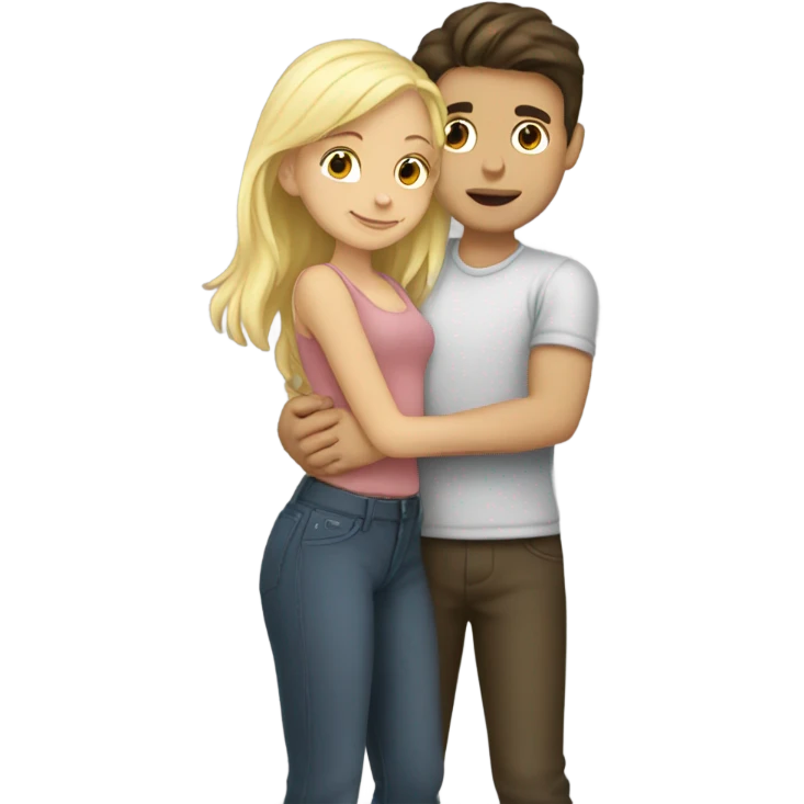 brunette boy hugging blonde girl emoji