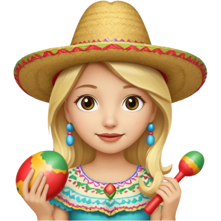 blonde girl in sombrero with maracas emoji