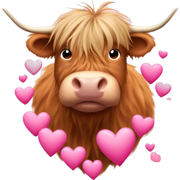 Highland cow surrounded by pink hearts  emoji