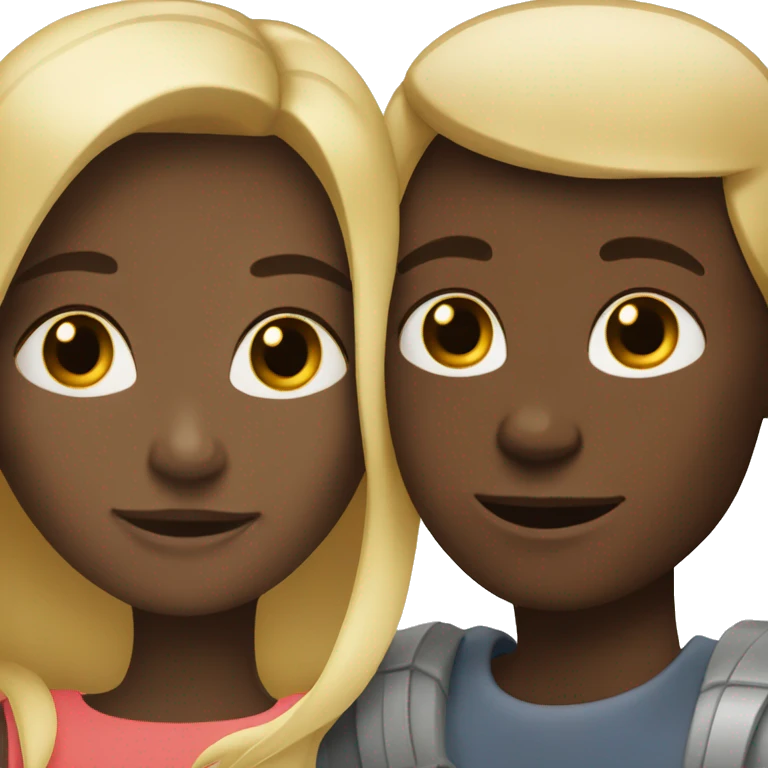 Blonde girl and dark skinned boy embracing emoji