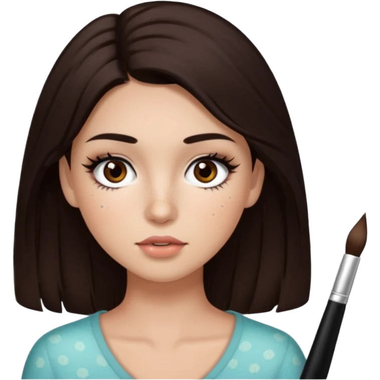 too dark brown 3c hair with dark brown eyes and too long lashes and some make up with freckle and light brown skin emoji