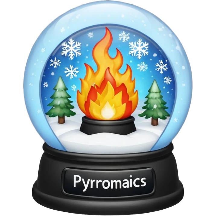 Can you make snow globes  cooperative with fire and have the text pyromaniacs  emoji