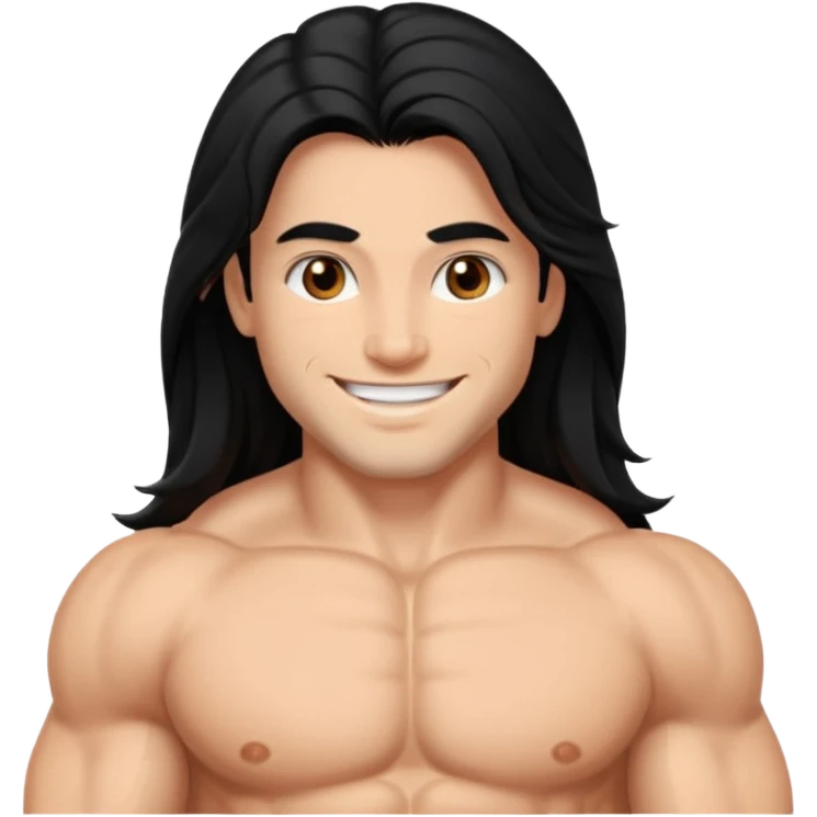 Branca, com cabelo grande preto, olho castanhos escuro musculosa emoji