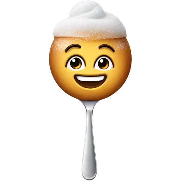 smiling emoji with sugar on face holding a spoon with sugar  emoji