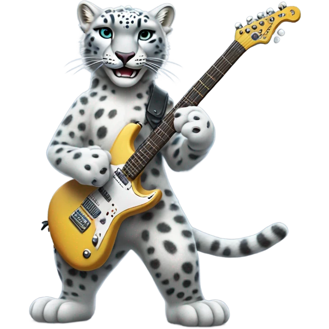 A snow leopard playing an electric guitar emoji