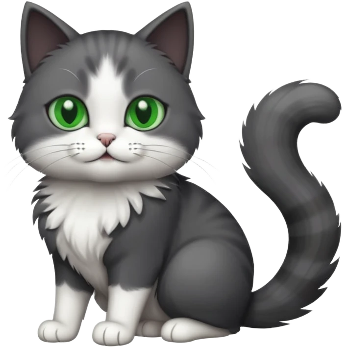 one dark grey and white cat and one completely solid dark grey cat with green eyes and white paws emoji