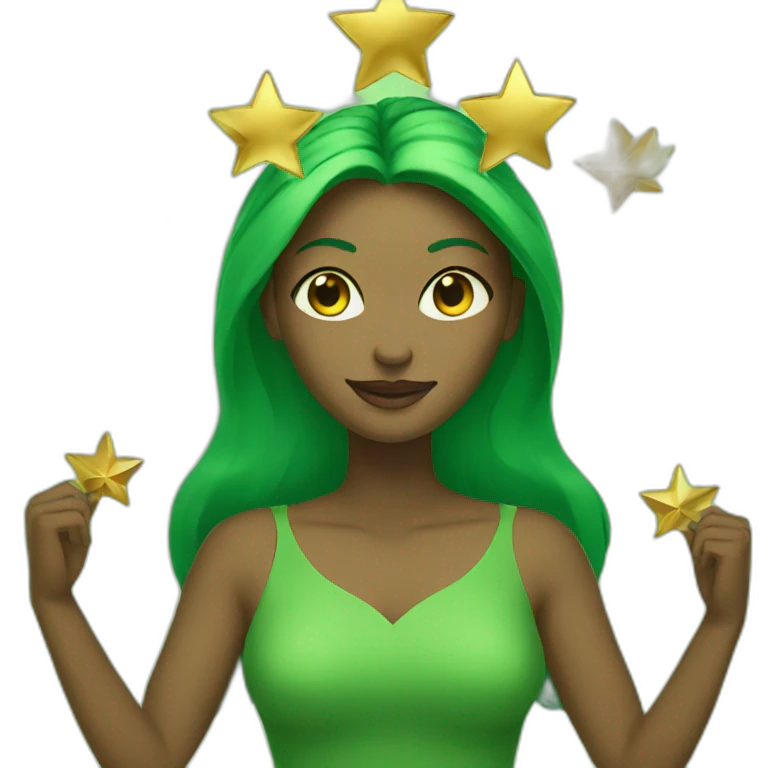 Green women holding three gold stars above head emoji