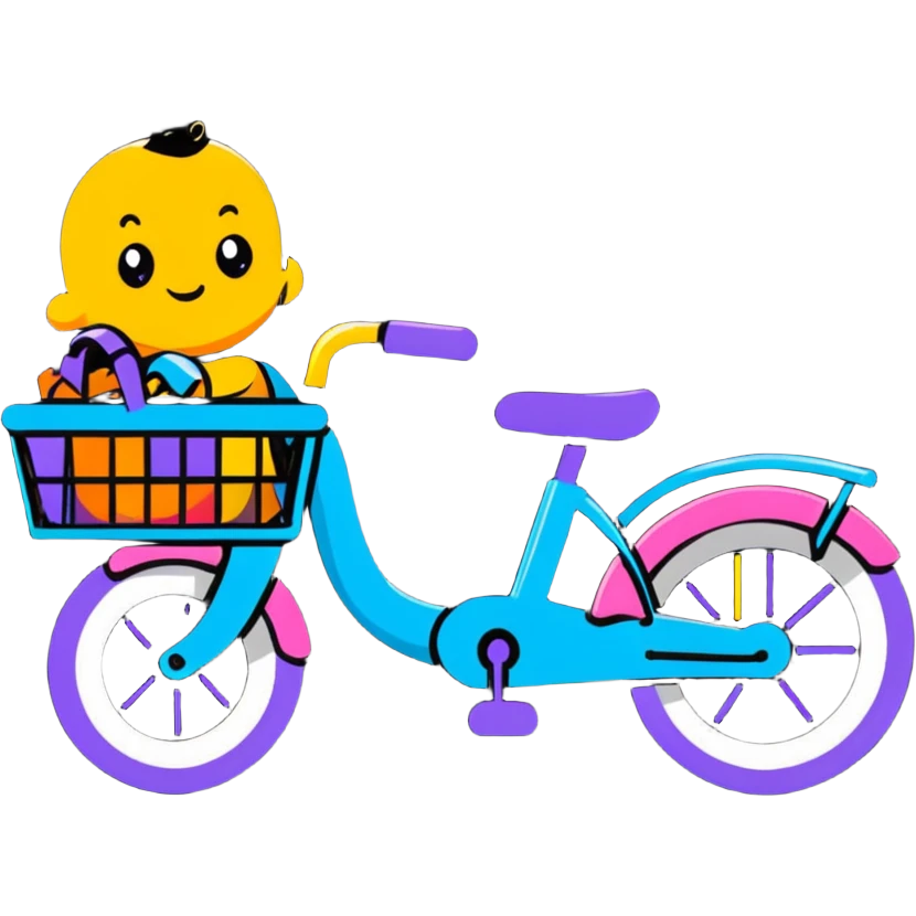 small kids bike in soft pastel pink with a basket and streamers emoji