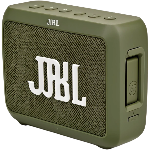 JBL Go 4 portable speaker in khaki green color, compact rectangular shape with rounded corners, front view showing speaker grill and JBL logo emoji
