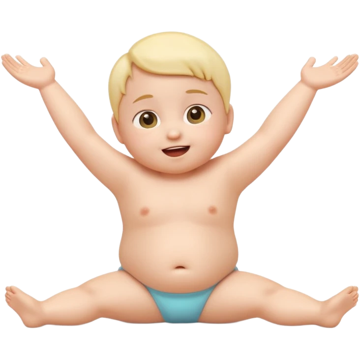 Cute 3D baby emoji with fine baby hair, stretching arms and legs wide, surprised but neutral expression, relaxed posture, chubby infant proportions, pastel colors, clean background, emoji-style illustration emoji