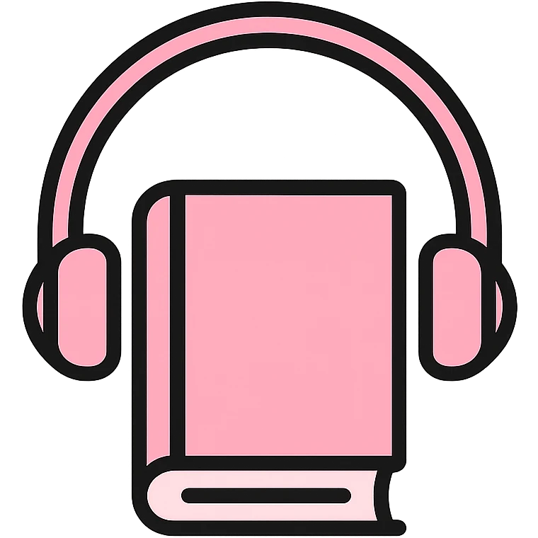 a light pink book with light pink headphones, clean and simple, icon-like emoji