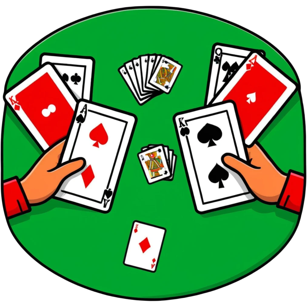 Pair of hands distributing playing cards on green felt table emoji