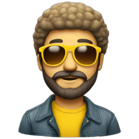 a man with a beard wearing yellow sunglasses with a mushroom on his head emoji