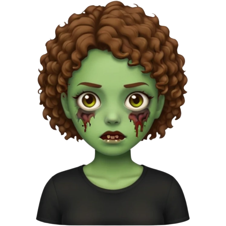 Zombie girl emoji com cabelo curto cacheado castanho com uma blusa preta emoji