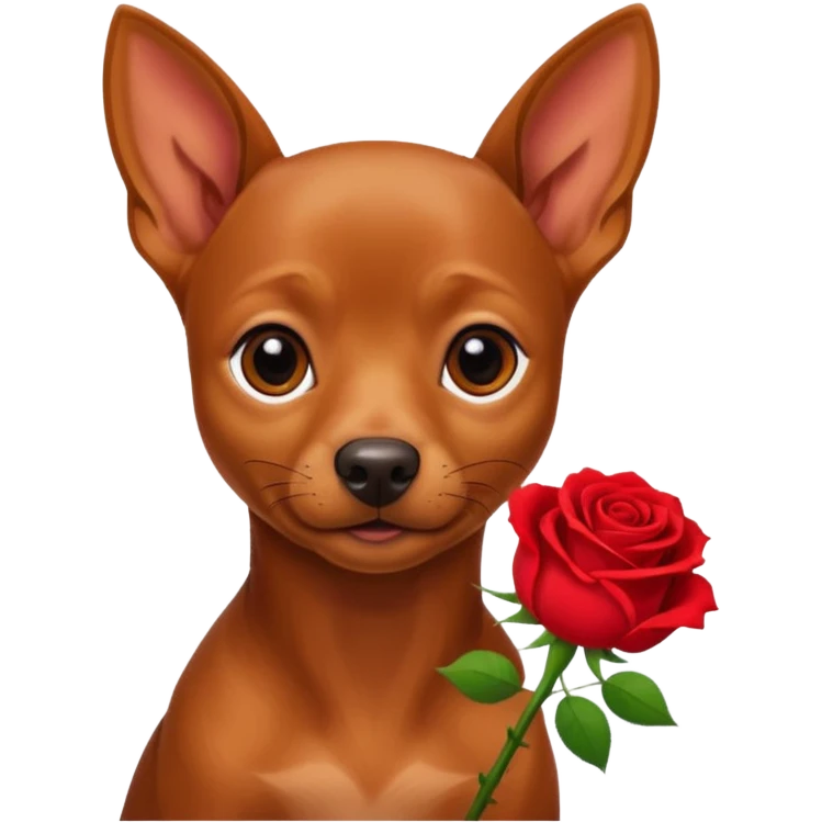 a little brown pinsher, who give a red flower emoji