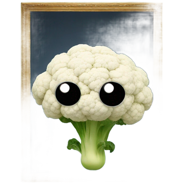 cauliflower looks into the mirror with big eyes emoji