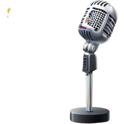 Create a glamorous and vibrant emoji that represents pop or stage vocal performance. The design should feature an empty stage with concert lighting. Include elements like an iconic stage microphone with a sparkling, rhinestone-studded microphone stand, set on a red carpet, a celebratory firework display in the background and a ribbon of musical notes flowing around the scene to symbolize the performance's energy. Use bright colors like gold, red, and silver to emphasize the excitement and glitz of the pop vocal world. The background should be transparent. emoji