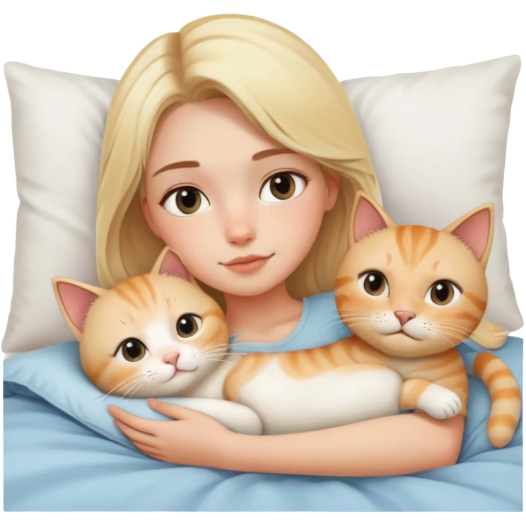 Fair skin blonde girl in bed with a cat aesthetic emoji