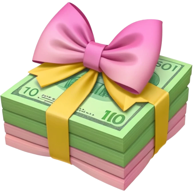 Bright Green & Golden Yellow Gradient Australian $100 notes stacked together and tied in a girly pink bow emoji
