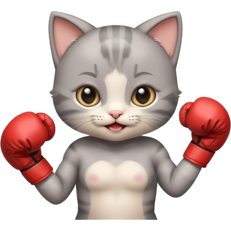Very happy Gray baby girl kitten boxing  emoji