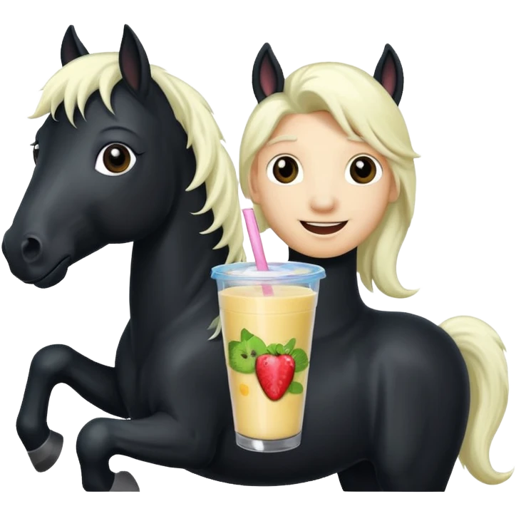 black horse character holding smoothie emoji