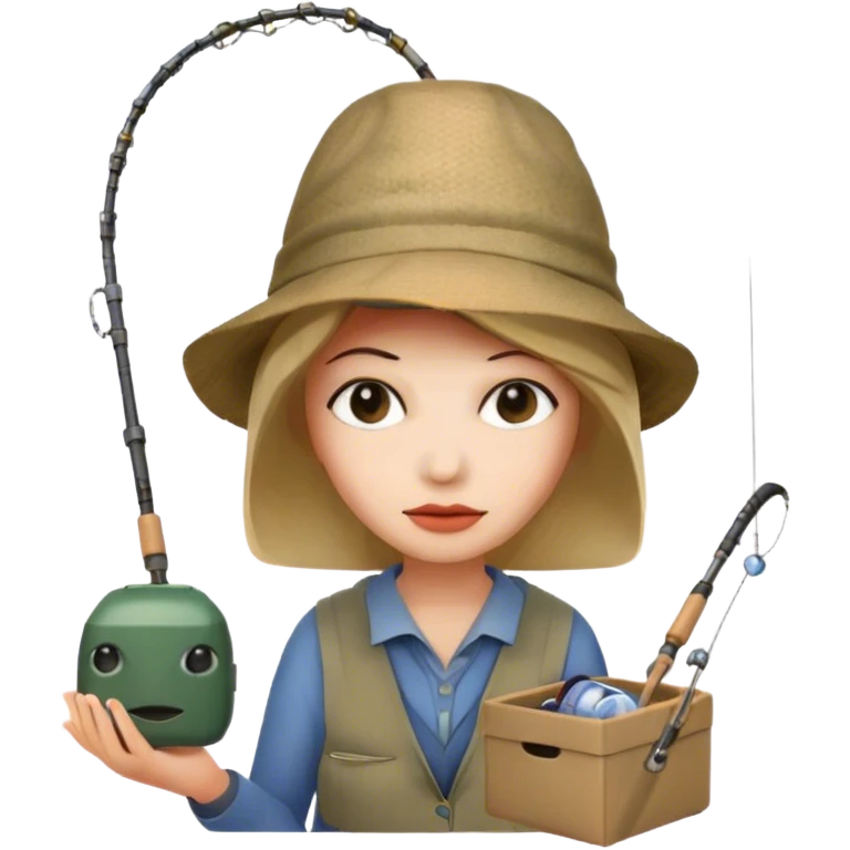 Woman fishing with a box head emoji
