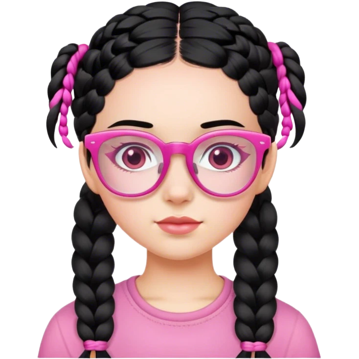 girl with pink glasses and black hair and two braids emoji