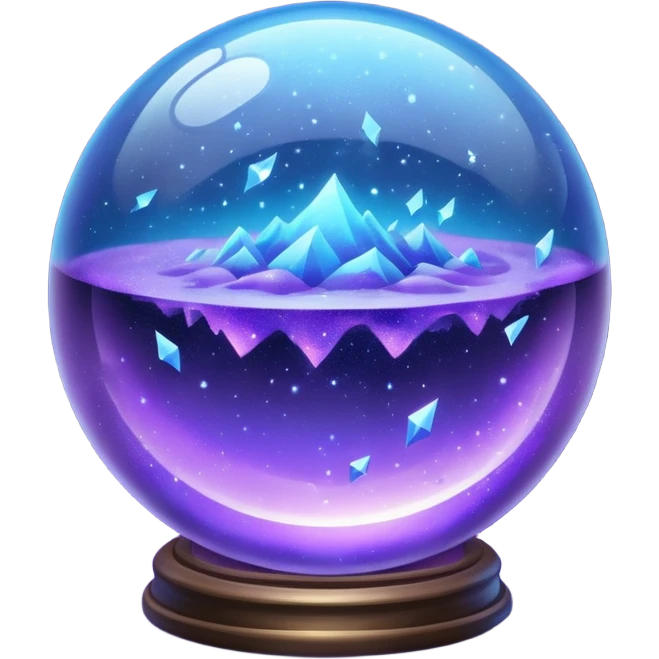 a magical glass sphere filled with flaoted purple and blue dust, glowing, shining 3d emoji