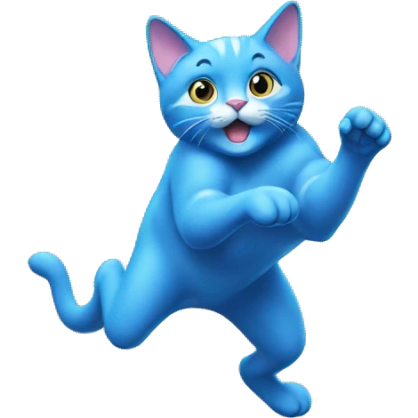 The blue atomic cat jumps to full height emoji