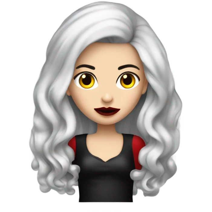 Menina vampira de cabelo cacheado vermelho usando blusa preta emoji
