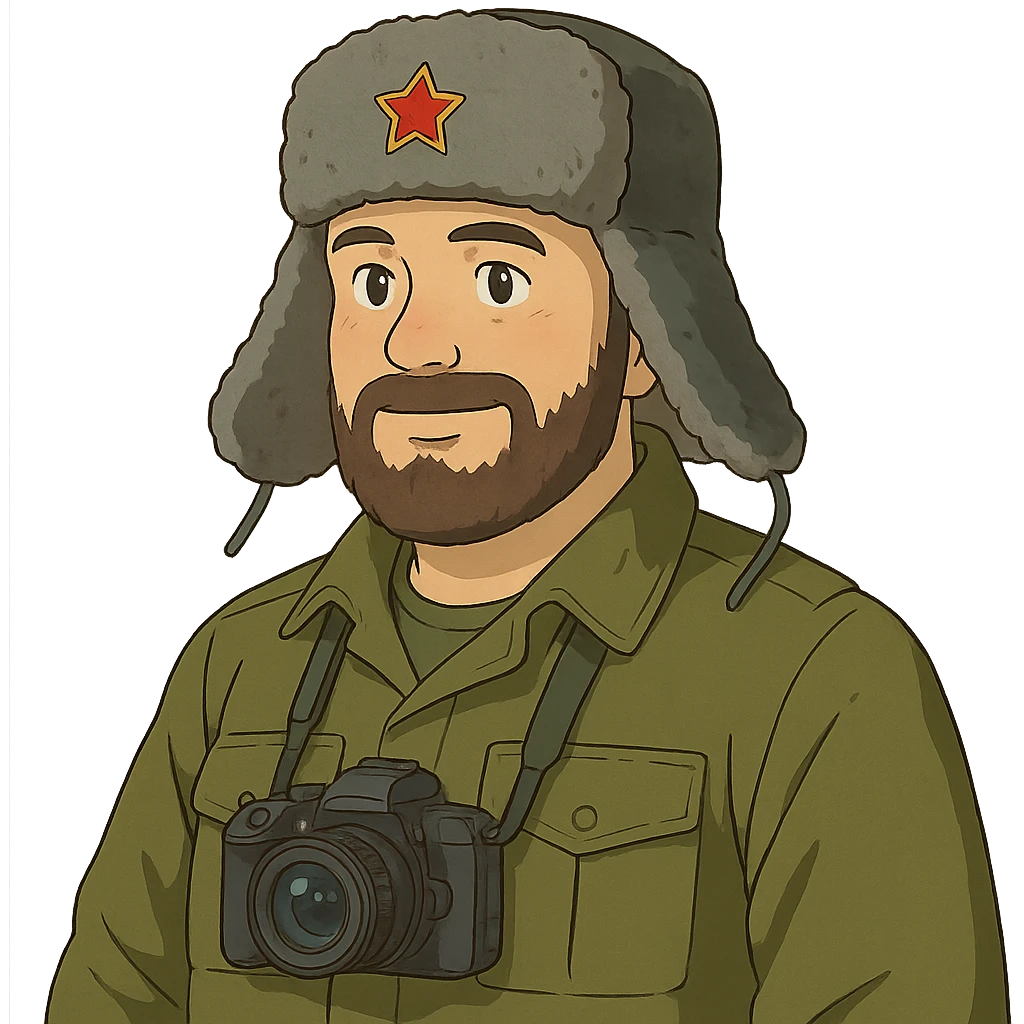 ghibli style Russian army military blogger wearing an ushanka hat emoji