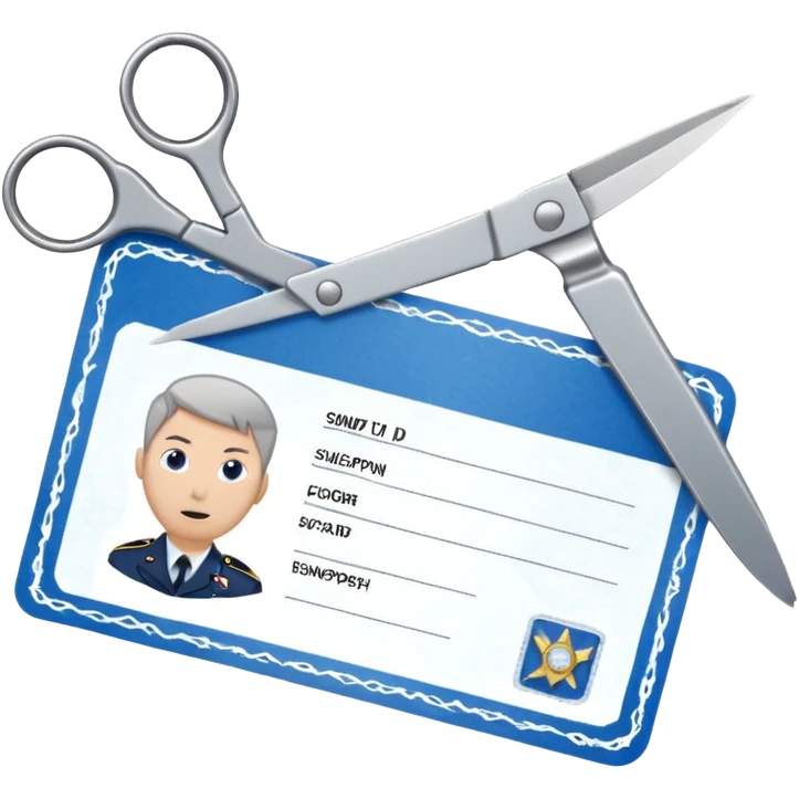 Scissors cutting military ID card in the middle front view emoji