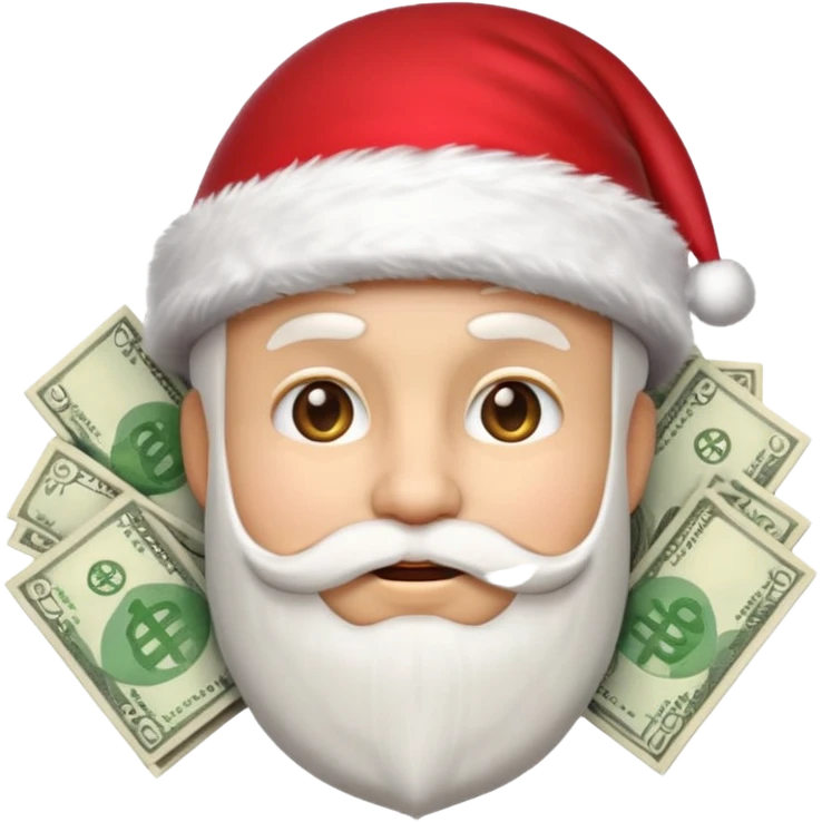 A confident rich emoji face wearing a Santa hat, money stacks, casino vibe, New Year theme, premium 3D emoji style, sharp details, no text, isolated on transparent background emoji
