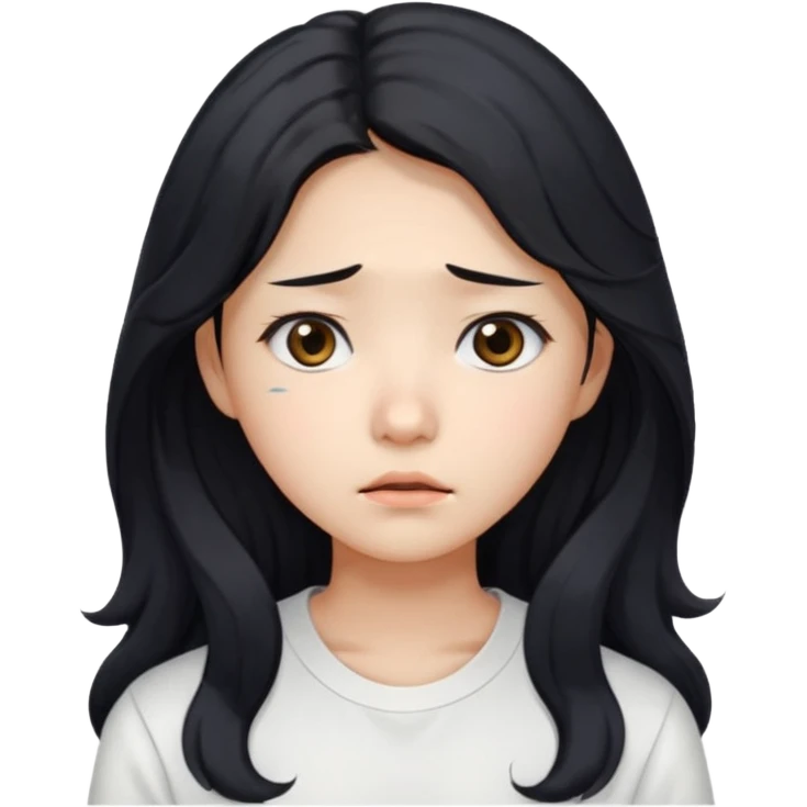  Korean female college student with a worried face , long wavy hair ,no glasses  emoji