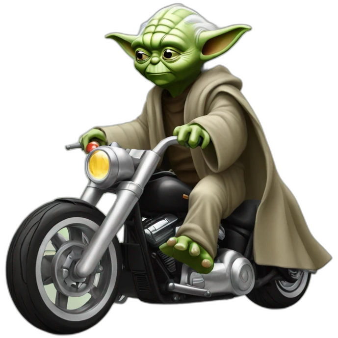 Yoda qui fais une roue arrière en harley emoji