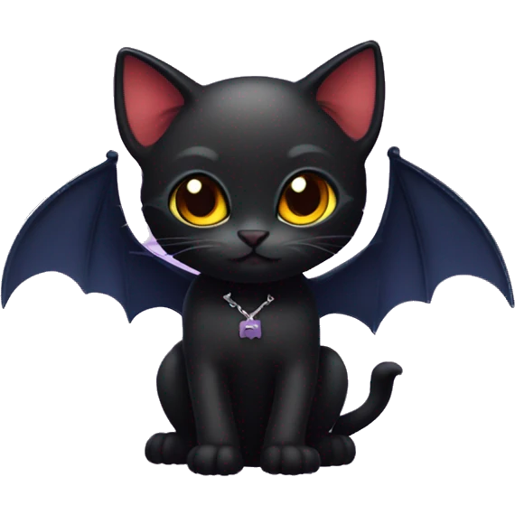 Cute black vampire cat with bat wings emoji