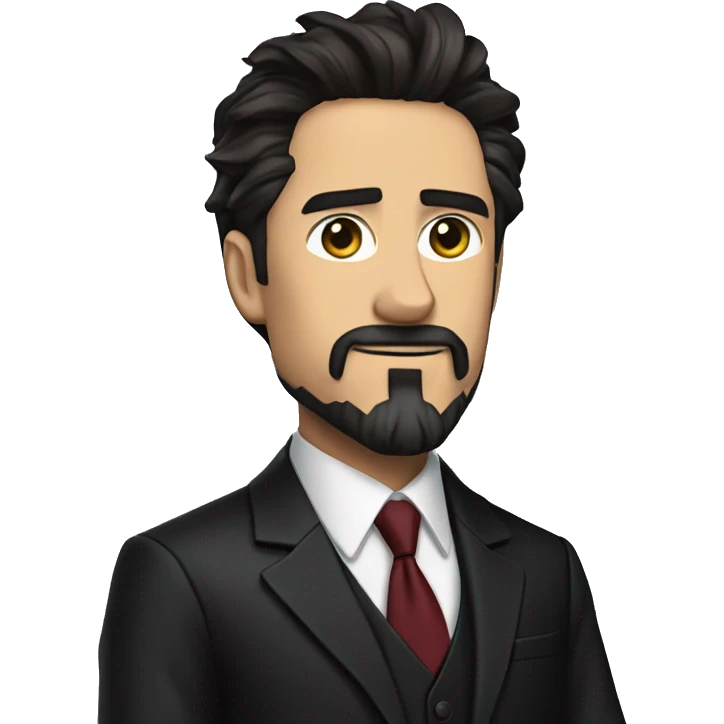 tony stark with a long bushy beard in a black suit an tie wearing the infinity gauntet emoji
