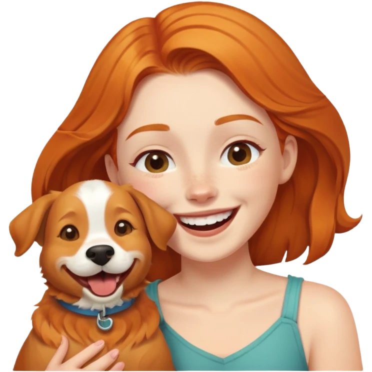A ginger dog laughing with a girl emoji