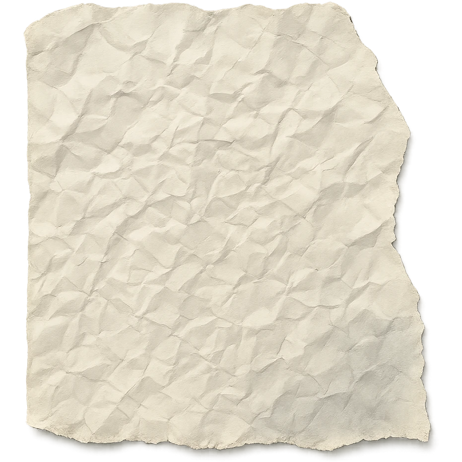 crumpled paper with jagged torn edge and faded watercolor shadows, transparent background, no face, no hands, no legs, no characters emoji