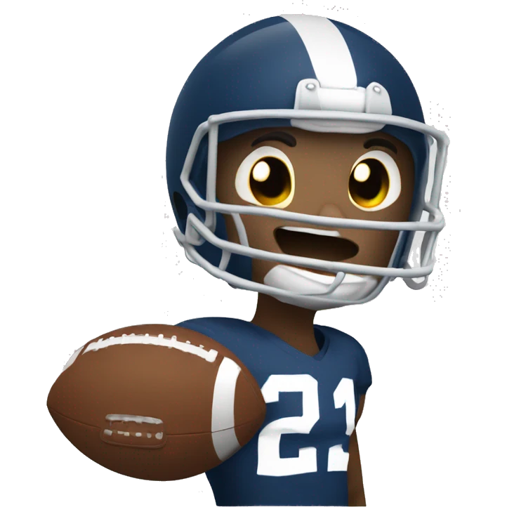 A football emoji wearing a tiny helmet and making a touchdown pose emoji