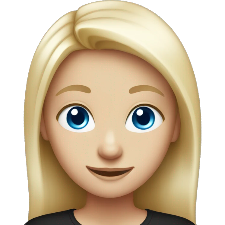 smiling girl in black shirt with blue eyes  emoji