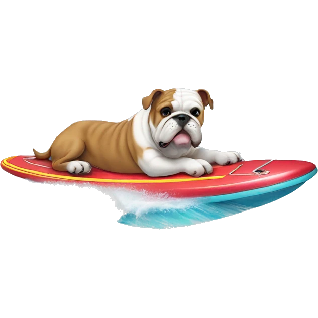 English bulldog on surf boatd emoji