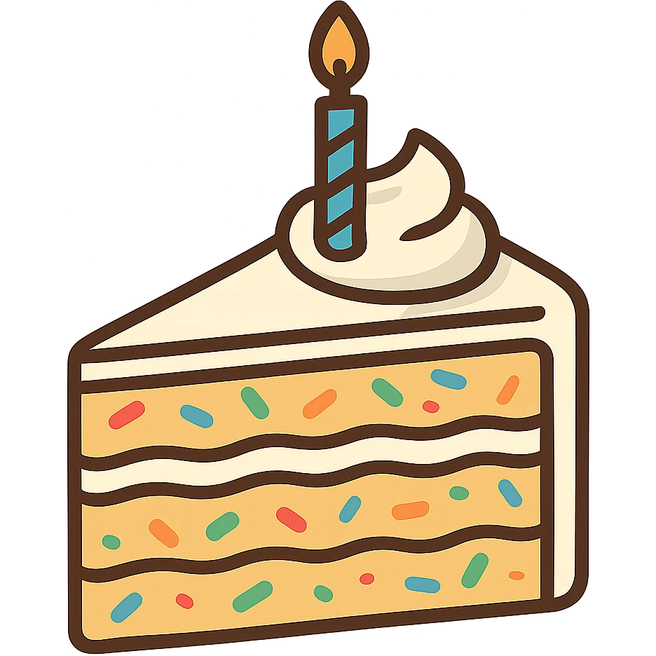 flat toon slice of funfetti birthday cake emoji