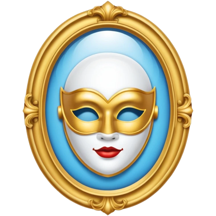 magic mirror on the wall from snow white. This is an oval mirror with golden borders with a white theater mask inside  emoji