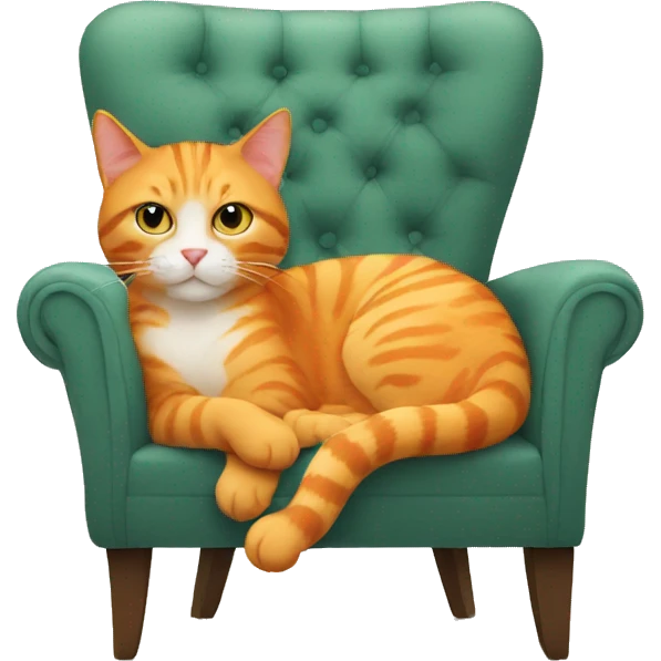 orange cat drinking tea looking at camera sitting in a chair emoji