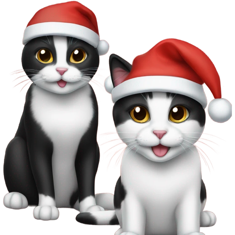 Two tuxedo cats with Santa hats on emoji