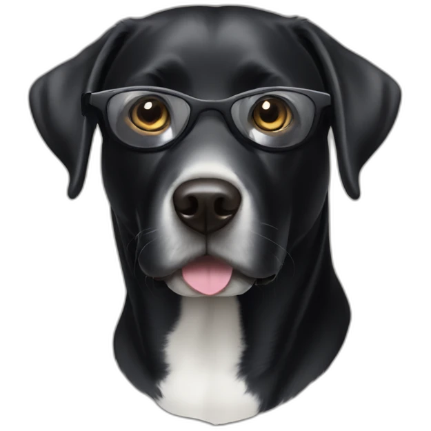Black Labrador with white neck stripe glasses emoji